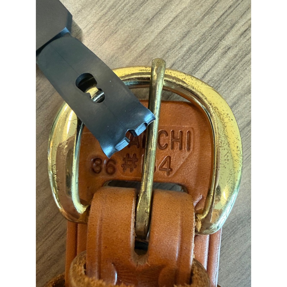 Bianchi B4 Rangler Tan Basketweave Leather Belt Solid Brass Buckle Size 36 Mens - Picture 10 of 13
